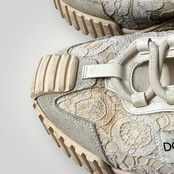 Dolce & Gabbana Lace Sneakers Beige Floral Made in Italy Women’s Size 40 - Picture 3 of 16